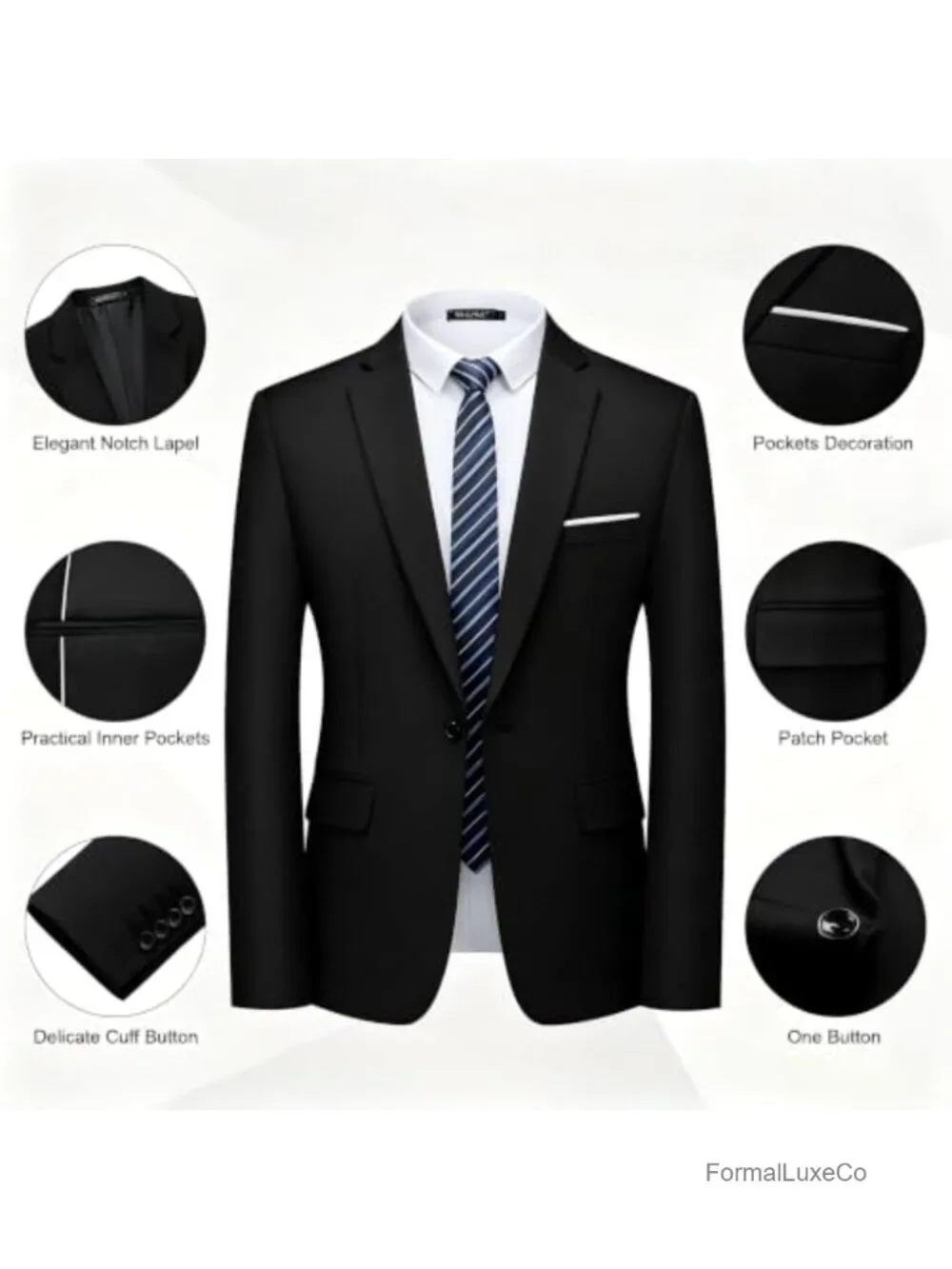 Men's 2 Piece Slim Fit Suit Set One Button Jacket & Pants